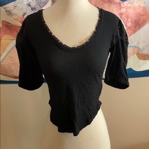NWOT Free People black top with lace detailing XS